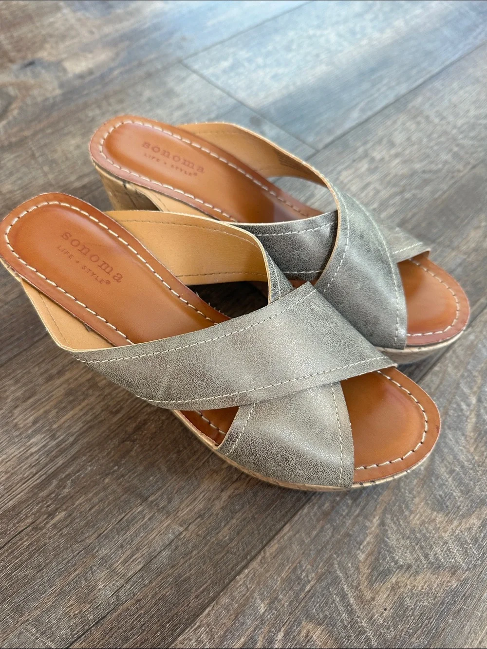 Sonoma Metallic Bronze Crisscross Cork Wedge Sandals